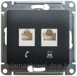 GLOSSA РОЗЕТКА двойная RJ11+RJ45, кат.5E, АНТРАЦИТ - фото 1 - id-p157785951