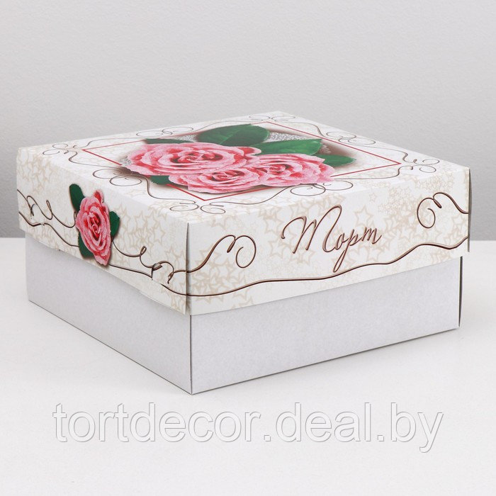 Коробка для торта "Красные розы" 30*30*15 см без окна Х-Э - фото 1 - id-p157793721