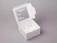 Коробка на 4 капкейка белая с окном 175х175х100 мм