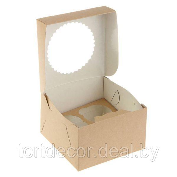 Коробка на 4 капкейка крафт с окном 16.5х16.5х10 cм - фото 1 - id-p157793725