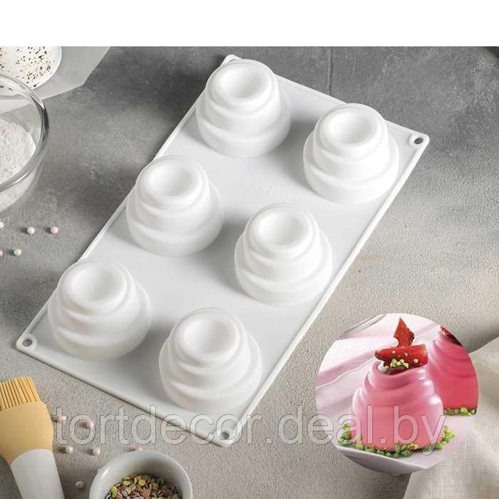Форма для муссовых десертов и выпечки «Пирамиды», 6 ячеек, 30×17,5 см, цвет белый - фото 1 - id-p157792827