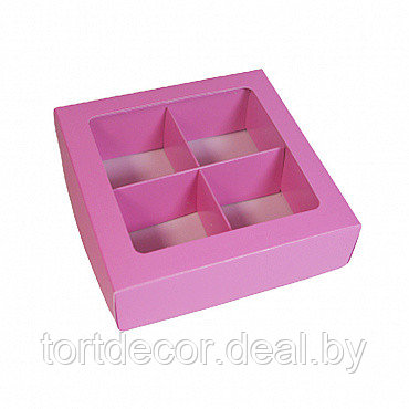 Коробка для 4 конфет с окном 12,5х12,5х3,5 см,сиреневая - фото 1 - id-p157793806