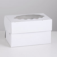 Коробка на 2 капкейка 10*16*10 см белая с окном