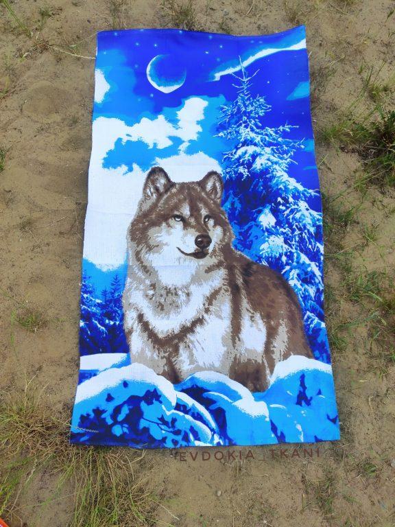 Пляжное вафельное полотенце " Волк "