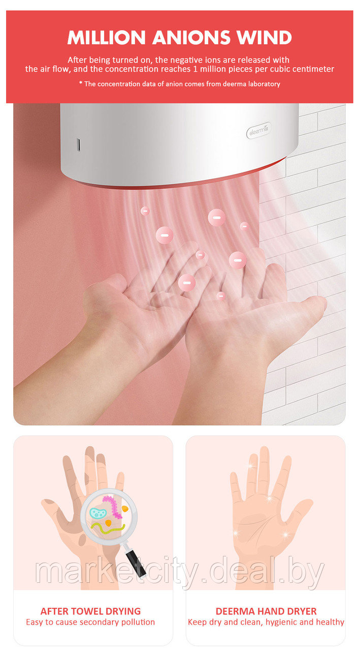 Фен для волос с сушилкой для рук Xiaomi Deerma Multi-Functional Hand Dryer (DEM-GS100) Белый - фото 9 - id-p157866078