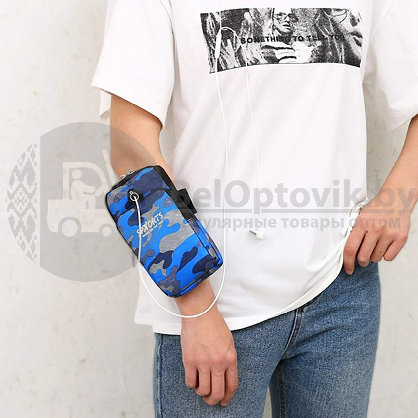 Спортивная сумка чехол SPORTS Music для телефона на руку, камуфляжный принт Серо-синий - фото 7 - id-p157881813