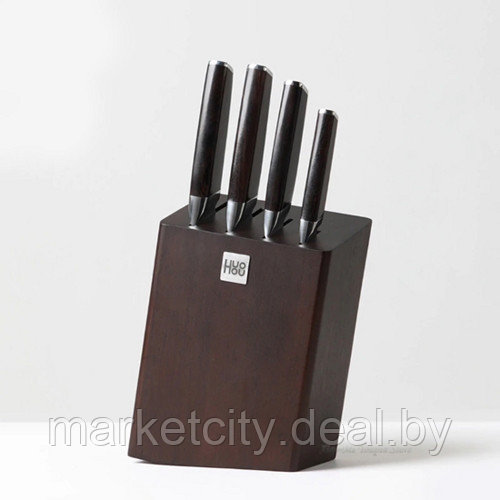 Набор ножей Xiaomi Huo Hou Fire Waiting Steel Knife Set с подставкой (5 предметов) Черный HU0033 - фото 1 - id-p157912958