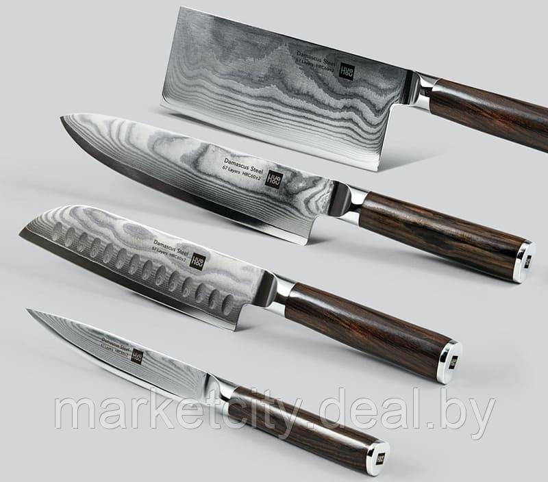 Набор ножей из дамасской стали Xiaomi Huo Hou Set of 5 Damascus Knife Sets (4 ножа + подставка) - фото 5 - id-p157913002
