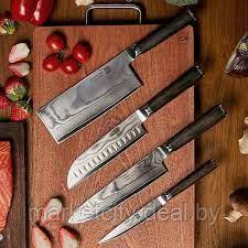 Набор ножей из дамасской стали Xiaomi Huo Hou Set of 5 Damascus Knife Sets (4 ножа + подставка) - фото 2 - id-p157913002