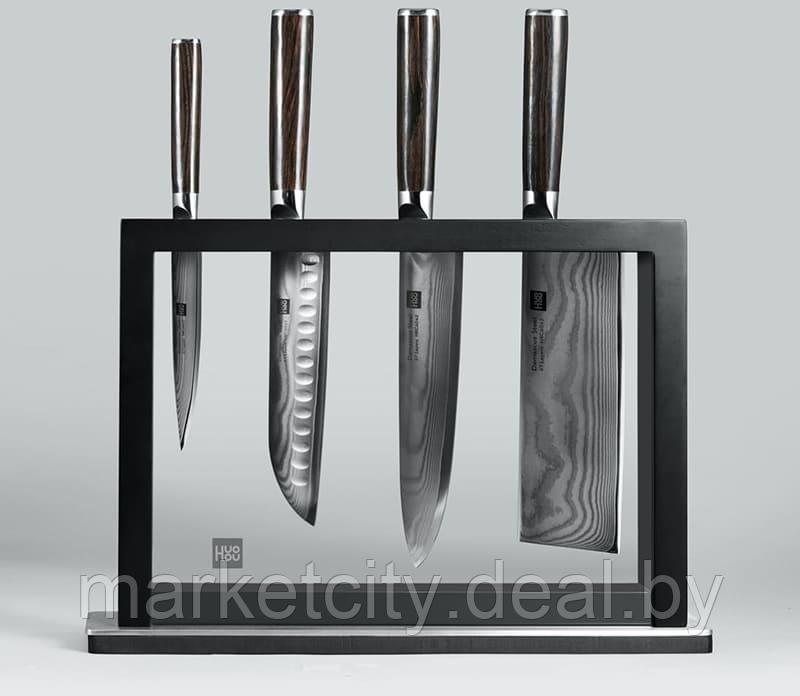 Набор ножей из дамасской стали Xiaomi Huo Hou Set of 5 Damascus Knife Sets (4 ножа + подставка) - фото 1 - id-p157913002
