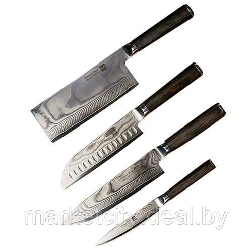 Набор ножей из дамасской стали Xiaomi Huo Hou Set of 5 Damascus Knife Sets (4 ножа + подставка) - фото 6 - id-p157913002