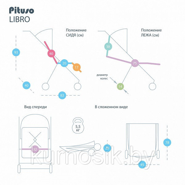 Прогулочная коляска-книжка Pituso LIBRO Х1 (5.5 кг) красный - фото 4 - id-p157915717