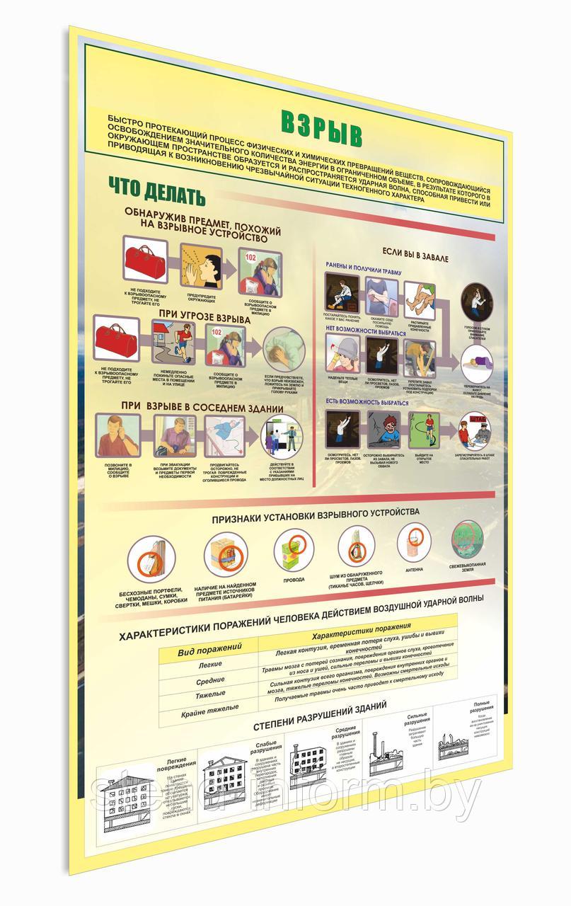 Плакат безопасность жизнедеятельности "ВЗРЫВ" на пластике 3 мм,  р-р 80*120 см