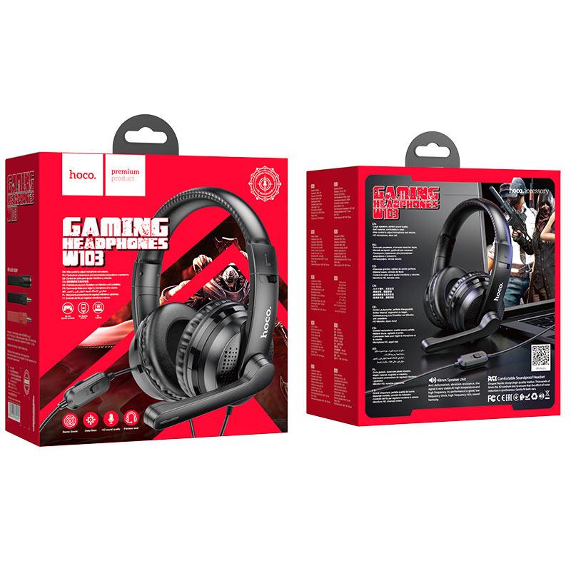 Наушники Hoco W103 полноразмерные игровые с микрофоном (1,2 м.,USB+3,5 мм) цвет: черный