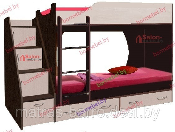 Кровать двухъярусная Крепыш 16 с вырезом для ступеньки венге/дуб молочный