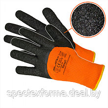 Перчатки трикотажные (п/э+хлопок) покрытие латекс RdragO (черно-оранжевые), утепленные