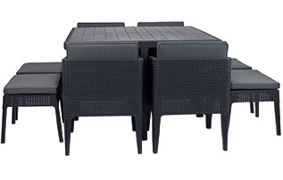 Набор уличной мебели Columbia dining set – 9 (cтол, 4 кресла, 4 табурета) , графит