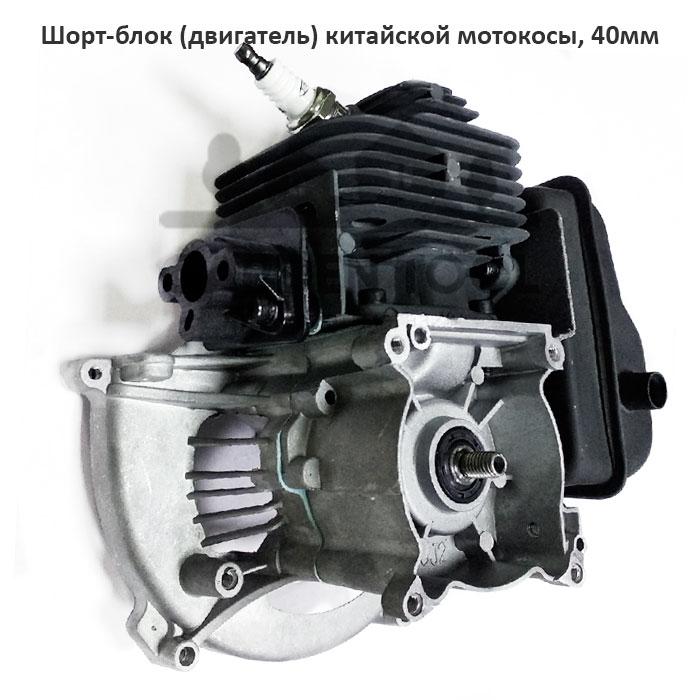 Шорт-блок двигатель китайской мотокосы 1E40F (40мм, 43cc) - фото 1 - id-p158131276