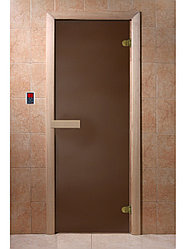 Дверь стеклянная DoorWood 700*1900 "Теплая ночь" стекло бронза матовая 6 мм, коробка осина, дер. ручка