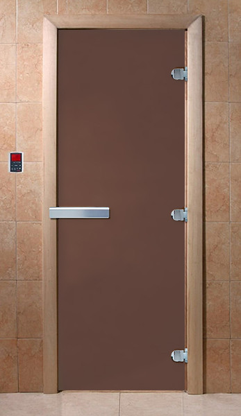 Дверь стеклянная DoorWood 800*1900 "Теплая ночь" стекло бронза матовая 8 мм, коробка ольха, алюм. ручка