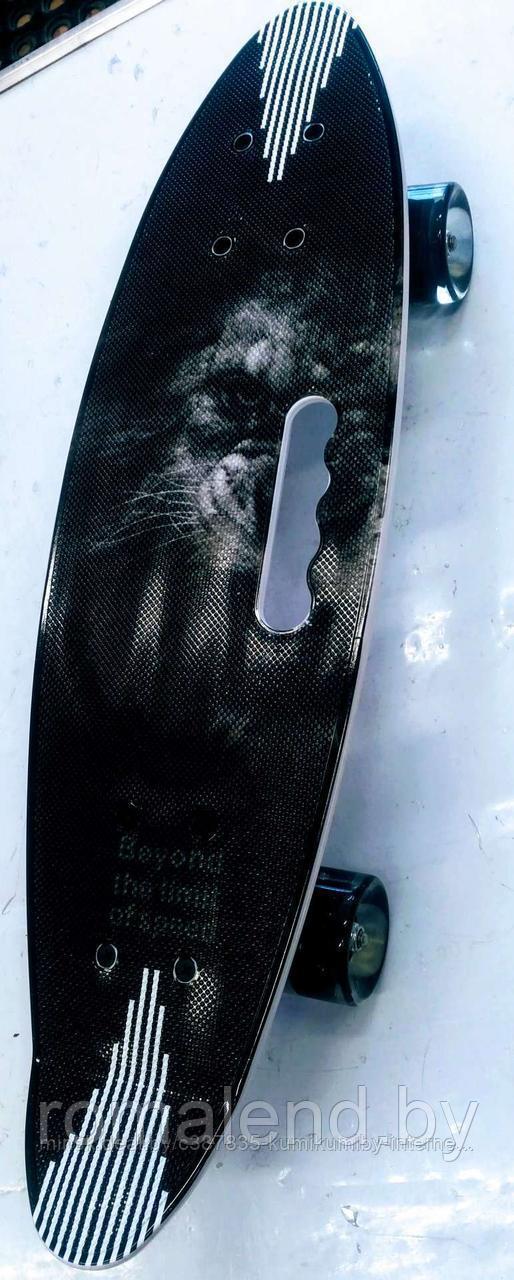 Пенни борд Penny board с принтом, светящимися колёсами и ручкой Ride Hard - фото 3 - id-p158150341