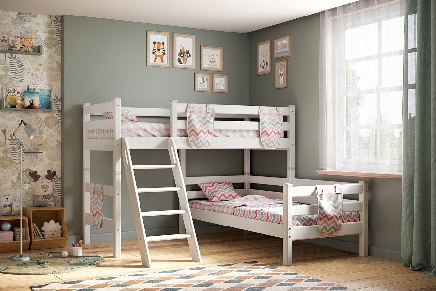 Угловая кровать Соня с наклонной лестницей - вариант 8 (2 варианта цвета) фабрика МебельГрад - фото 1 - id-p95042027