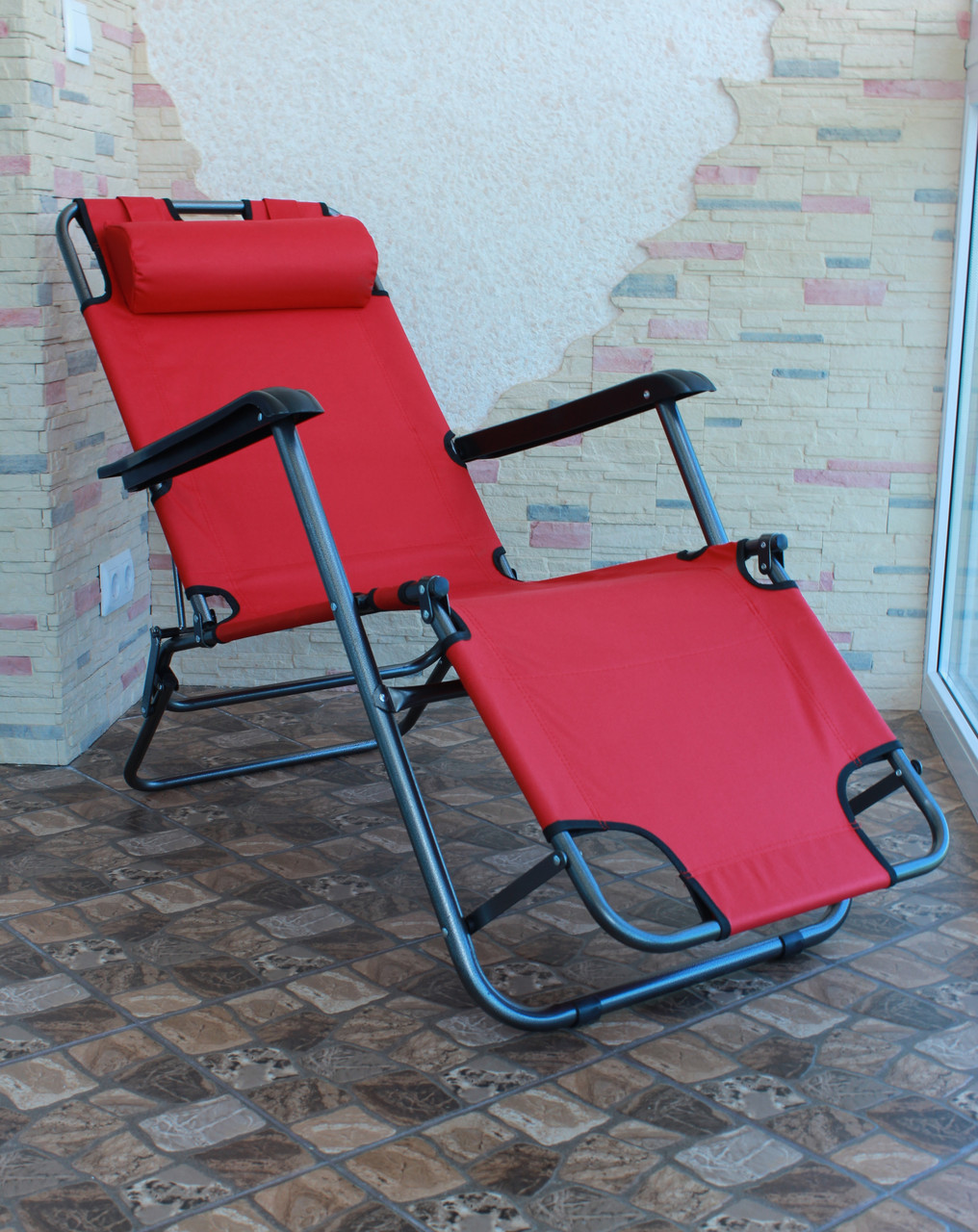Кресло-шезлонг складной, длина 155 см, (красный)