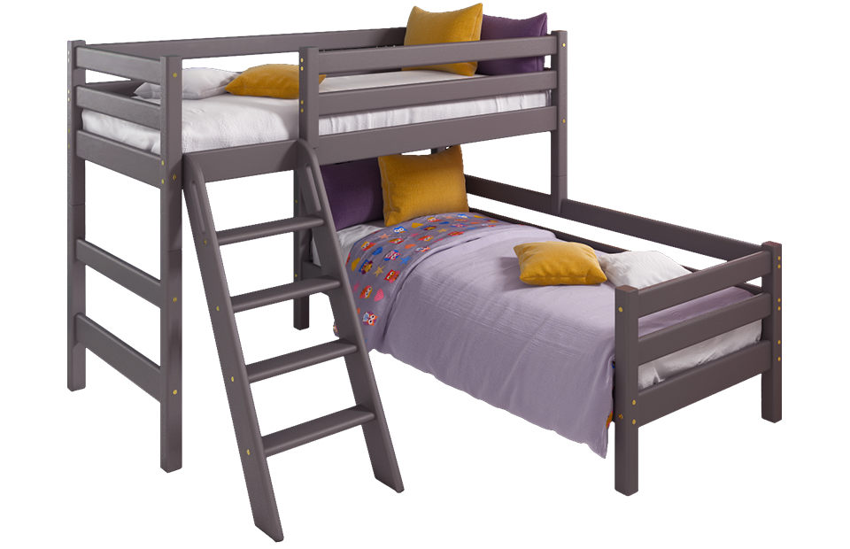 Угловая кровать Соня с наклонной лестницей - вариант 8 лаванда (2 варианта цвета) фабрика МебельГрад - фото 1 - id-p158153956
