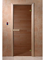 Дверь стеклянная DoorWood 700*1900 "Теплый день" стекло бронза прозрачная 6 мм, коробка осина, дер. ручка
