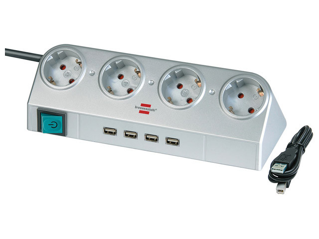 Удлинитель настол. 1,8м (4 роз., 4 USB порта) серебро Brennenstuhl (кабель H05VV-F 3G1,5) - фото 1 - id-p158222841