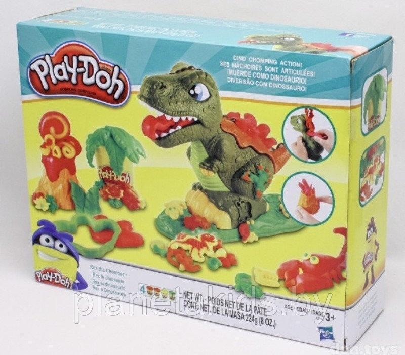 Набор для лепки Play-Doh "Динозавр", 4 баначки пластилина арт 8686 аналог - фото 1 - id-p158272762