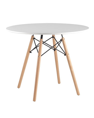 Стол круглый EAMES DSW D=90, белый на дер. ножках, фото 2