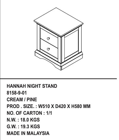 Тумба прикроватная HANNAH NIGHT STAND/ 8158-9-01 CREAM/PINE, фото 2
