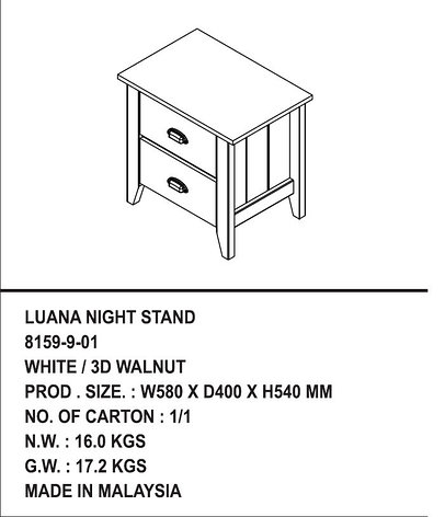 Тумба прикроватная LUANA NIGHT STAND/ 8159-9-01 WHITE/3D WALNUT, фото 2