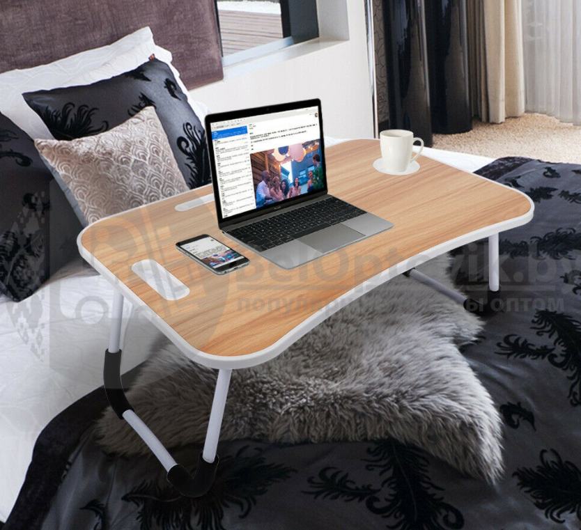 Складной стол (столешница) трансформер для ноутбука / планшета с подстаканником Folding Table, 59х40 см - фото 5 - id-p137008331