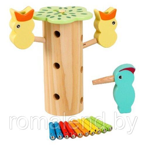 Деревянные магнитные игрушки в виде червя насекомых для рыбалки игра "Накорми птичку" - фото 3 - id-p158396070