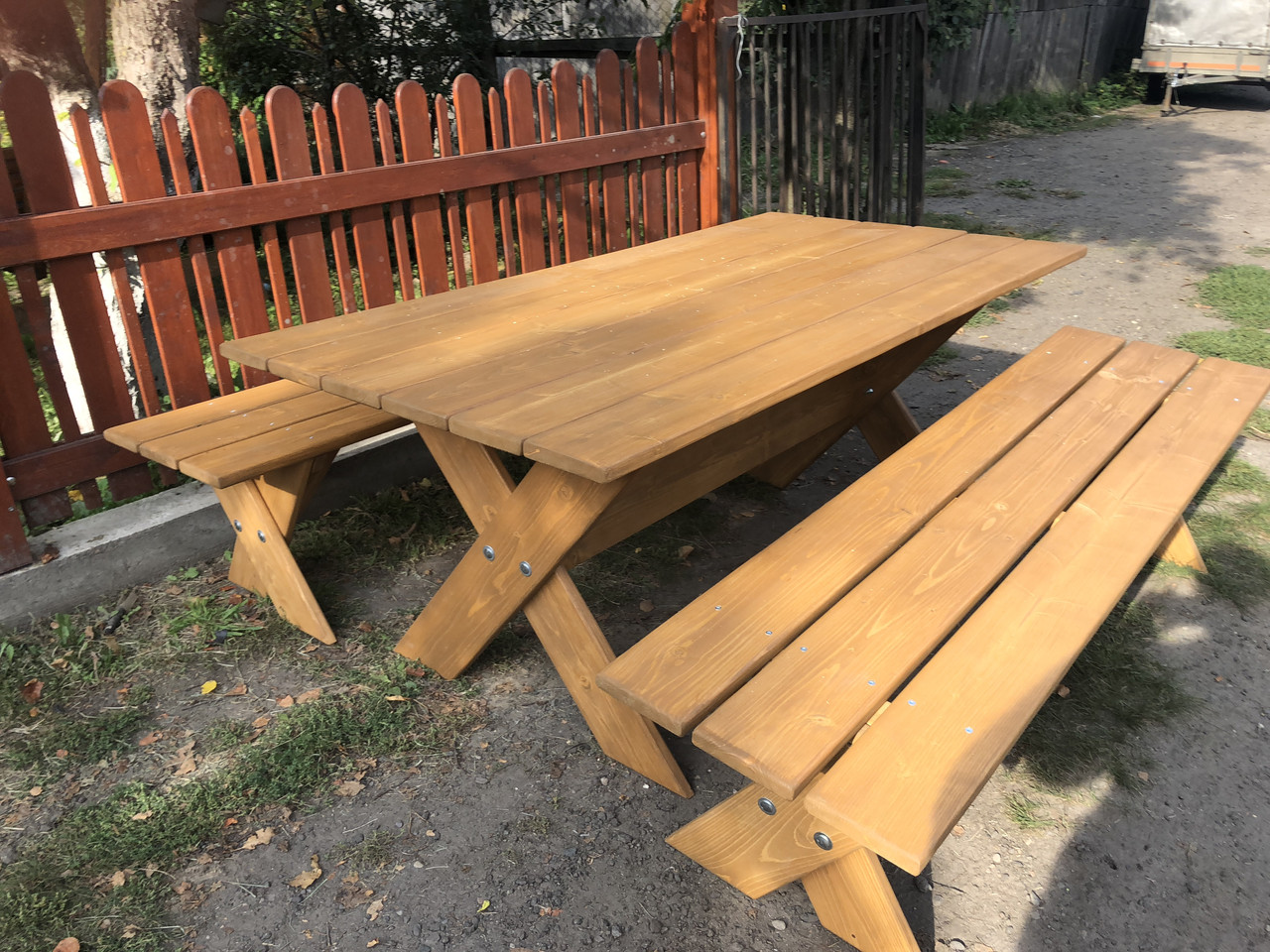 Комплект мебели садовой деревянной (стол и две скамейки) - фото 2 - id-p158453628