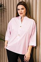Женская летняя хлопковая розовая деловая большого размера блуза Prio 485143 светло-розовый 52р.