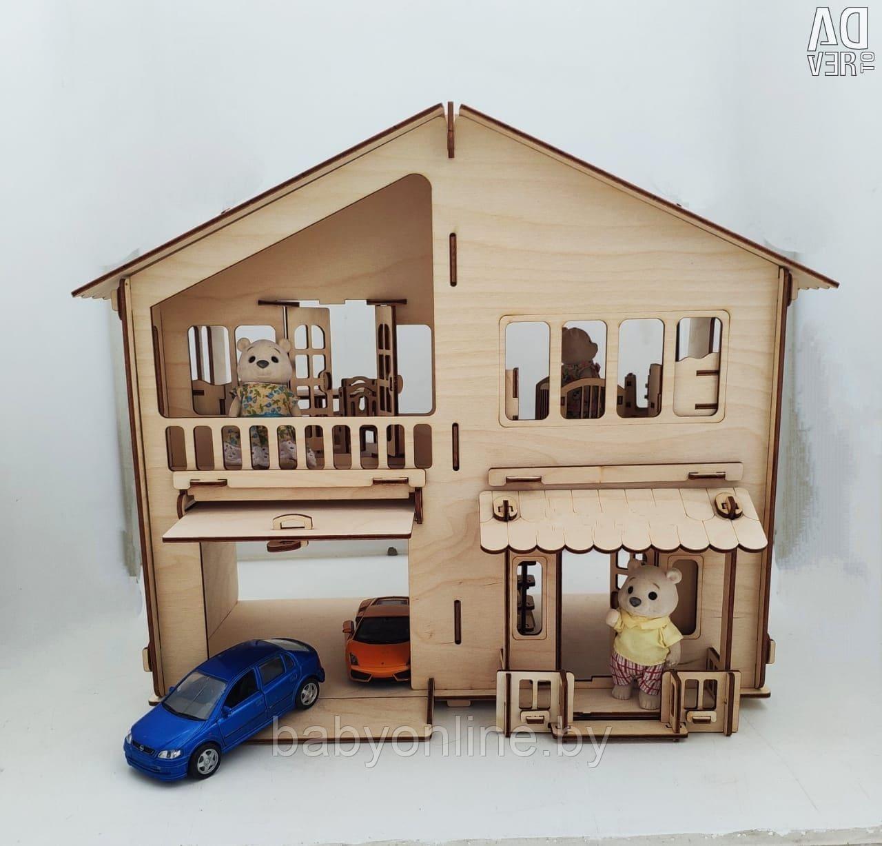 Конструктор деревянный Дом с гаражом сборка без клея Н-11 - фото 1 - id-p158572870