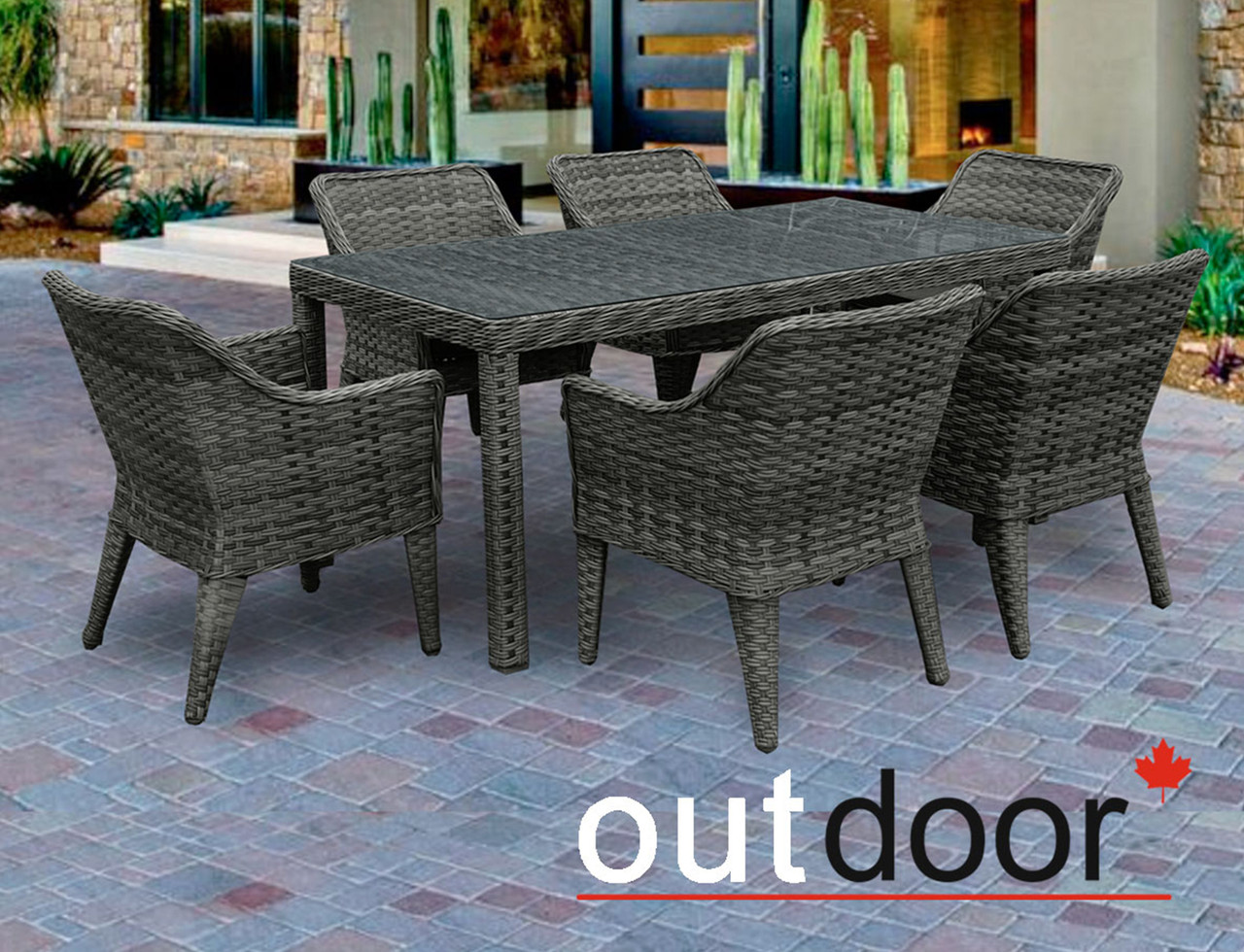 Комплект мебели из ротанга OUTDOOR Марокко (стол, 6 стульев), узкое плетение, графит - фото 1 - id-p158583873