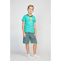 Пижама для мальчика (футболка,шорты), цвет зелёный/клетка, рост 122 (34)