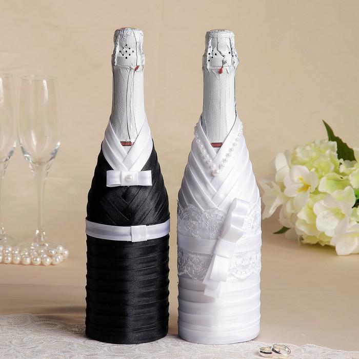 Украшение для шампанского "Жених и невеста", чёрно-белое - фото 1 - id-p136061671