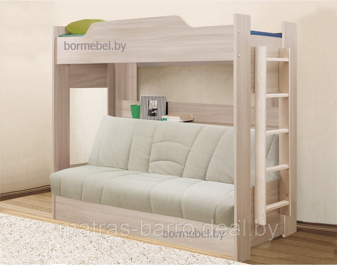 Кровать двухъярусная Прованс с диван-кроватью (чехол ткань Malmo 83) - фото 3 - id-p103411885