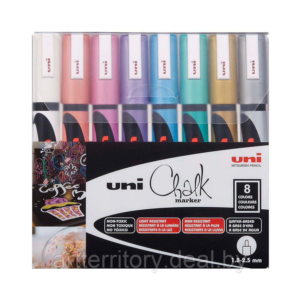 Набор маркеров на меловой основе Mitsubishi Pencil CHALK PWE-5M (8 цветов, металлик) - фото 1 - id-p158817988
