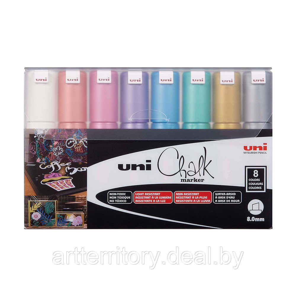 Набор маркеров на меловой основе Mitsubishi Pencil CHALK PWE-8К (8 цветов, металлик) - фото 1 - id-p158817989