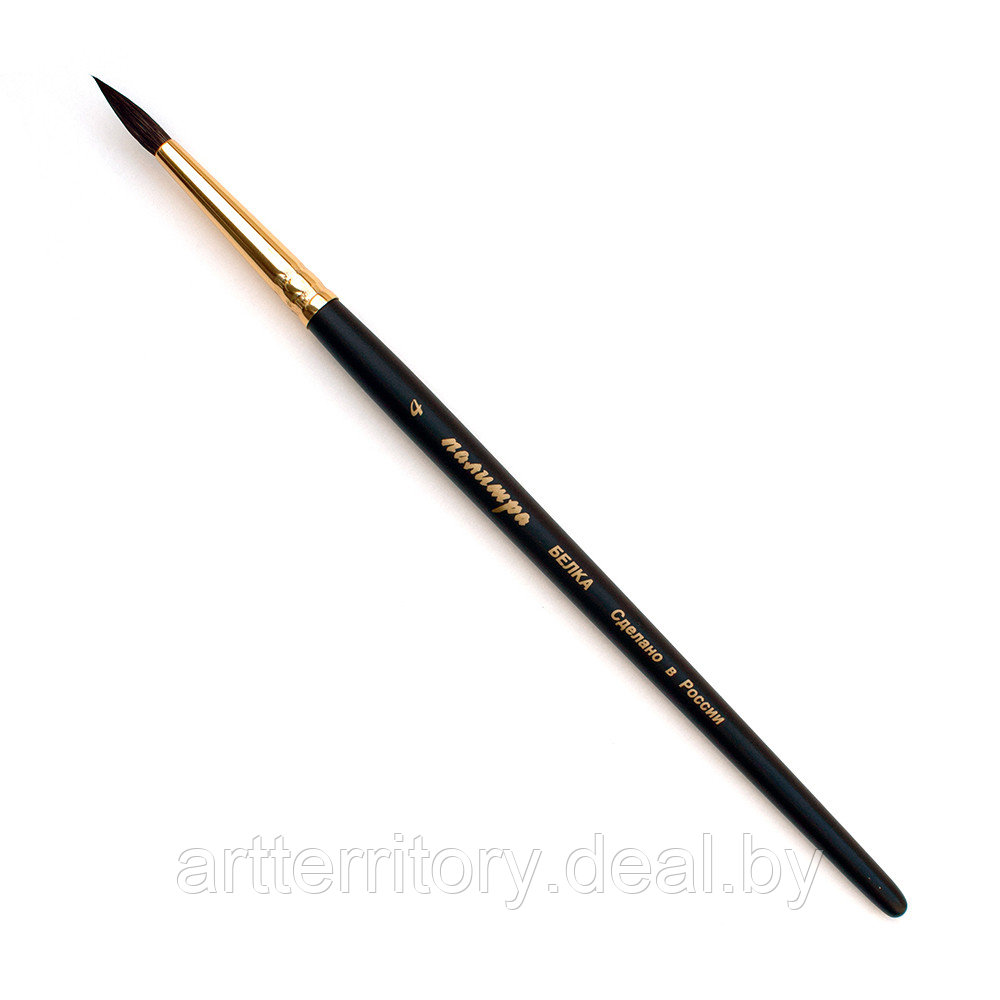 Кисть белка, круглая №4, короткая черная ручка "ПАЛИТРА" - фото 1 - id-p158814026