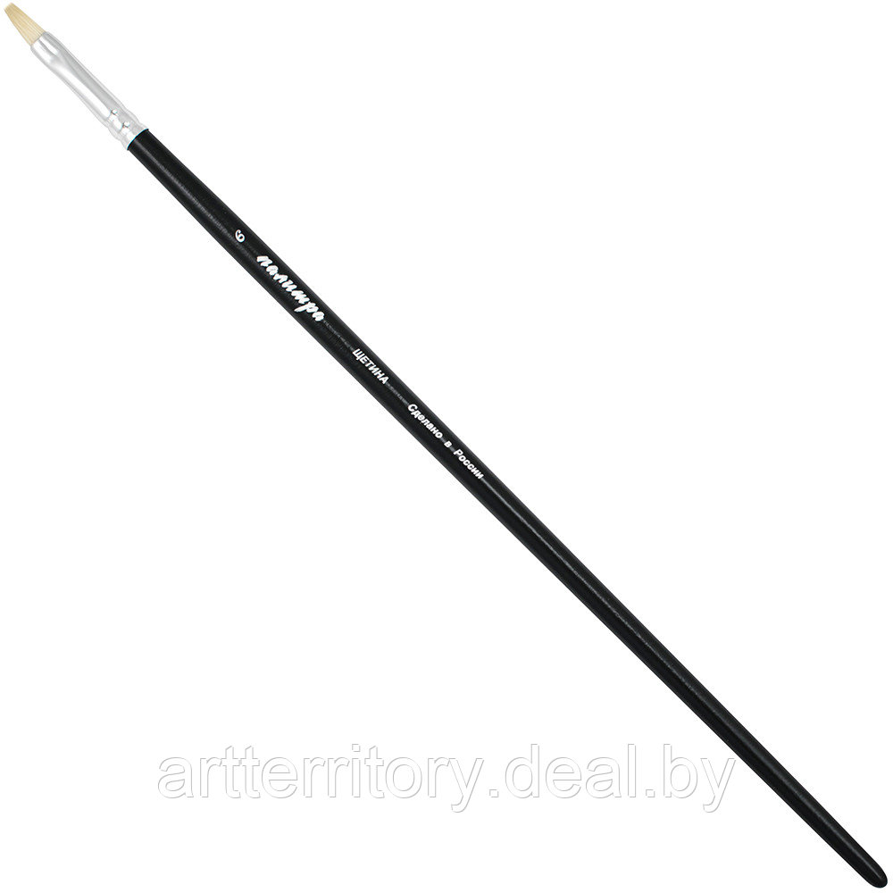 Кисть щетина, плоская №6, длинная черная ручка "ПАЛИТРА" - фото 1 - id-p158814070