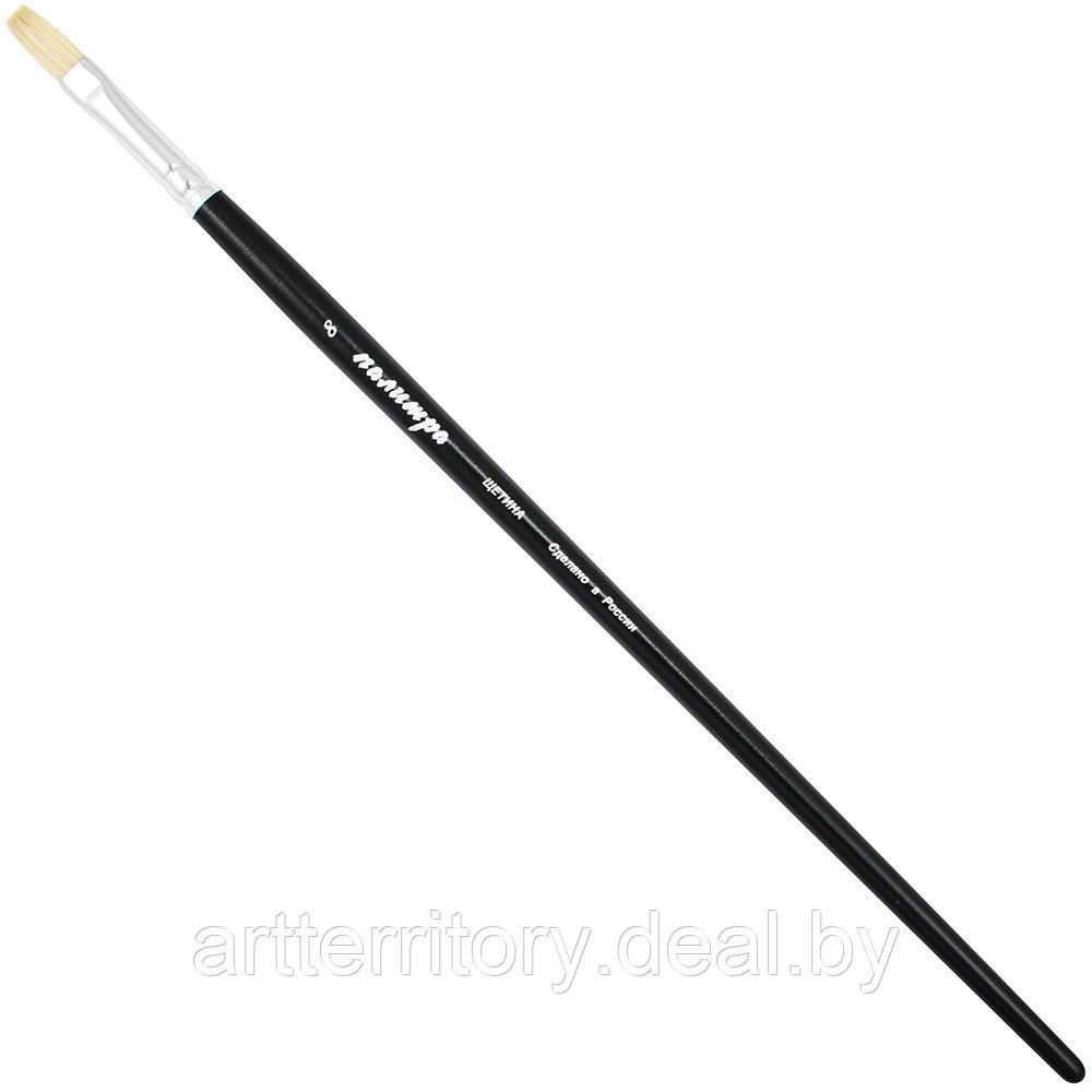 Кисть щетина, плоская №8, длинная черная ручка "ПАЛИТРА" - фото 1 - id-p158814071