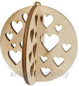 Заготовка деревянная "Объемный шар "Сердца" 8,4х8 см