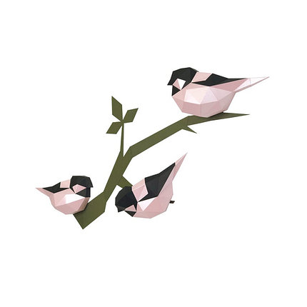 Птички (розовые). 3D конструктор - оригами из картона, фото 2